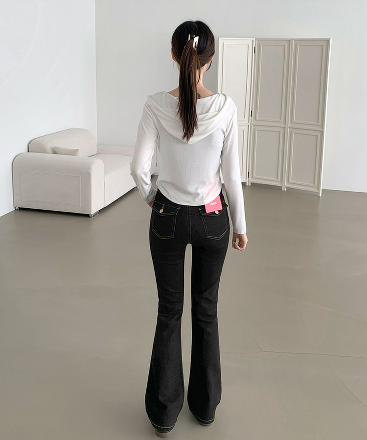 XL생지 쫀쫀 스판 백포켓 포인트 세미 부츠컷 데님 팬츠 블랙