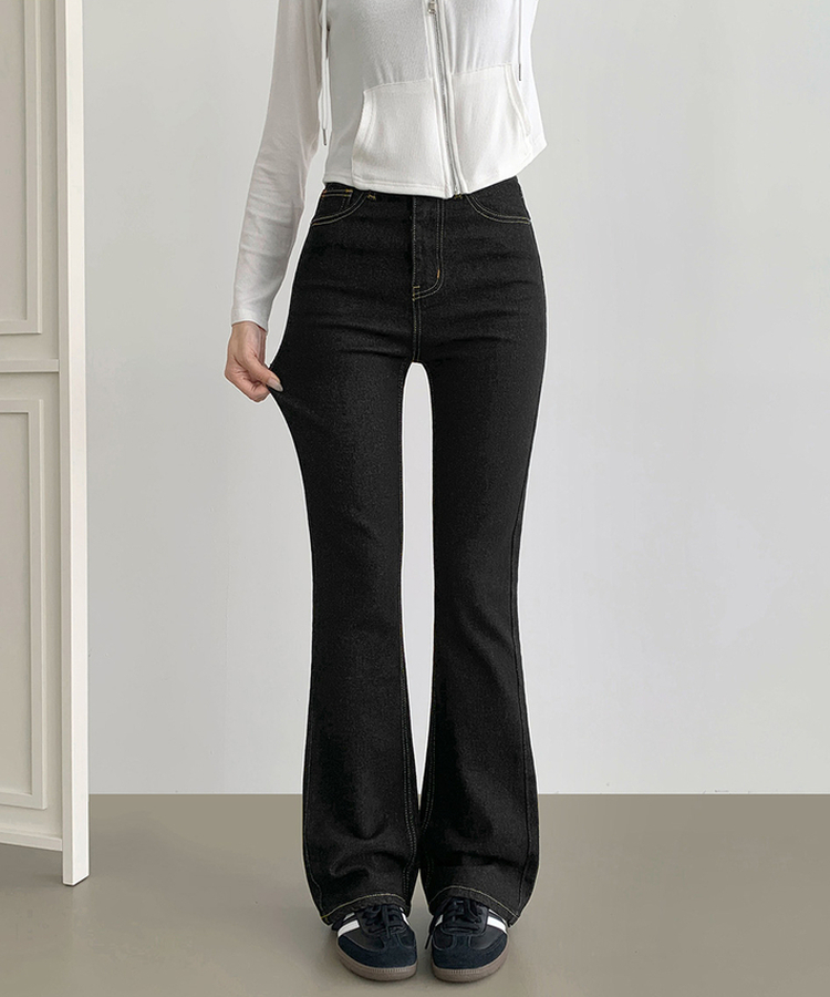 XL생지 쫀쫀 스판 백포켓 포인트 세미 부츠컷 데님 팬츠 블랙