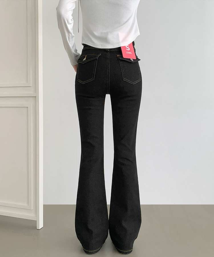 XL생지 쫀쫀 스판 백포켓 포인트 세미 부츠컷 데님 팬츠 블랙