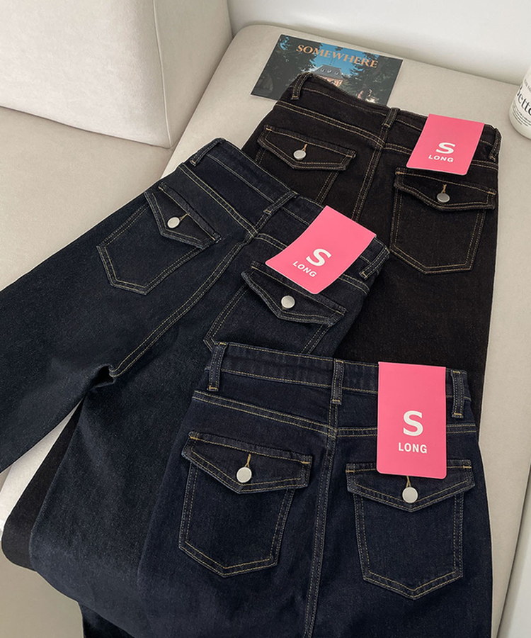 XL생지 쫀쫀 스판 백포켓 포인트 세미 부츠컷 데님 팬츠