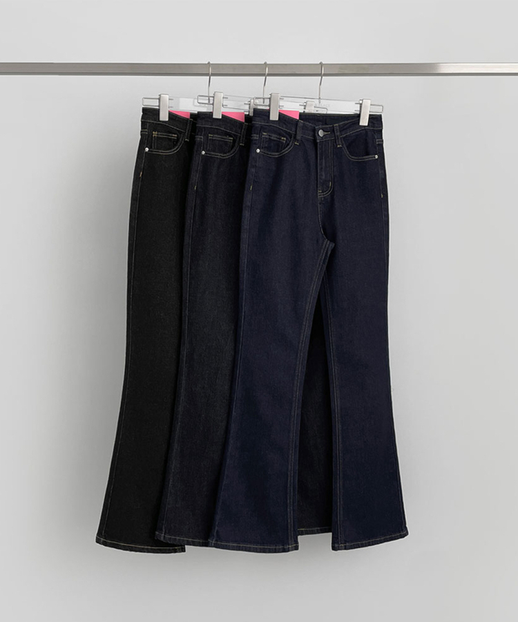 XL생지 쫀쫀 스판 백포켓 포인트 세미 부츠컷 데님 팬츠