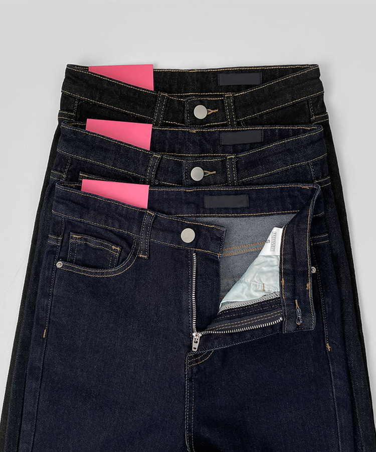 XL생지 쫀쫀 스판 백포켓 포인트 세미 부츠컷 데님 팬츠