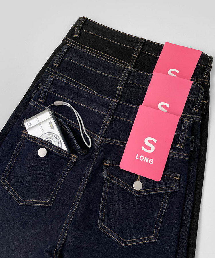 XL생지 쫀쫀 스판 백포켓 포인트 세미 부츠컷 데님 팬츠