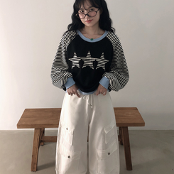 ストライプスターバイカラートレーナー BLACK