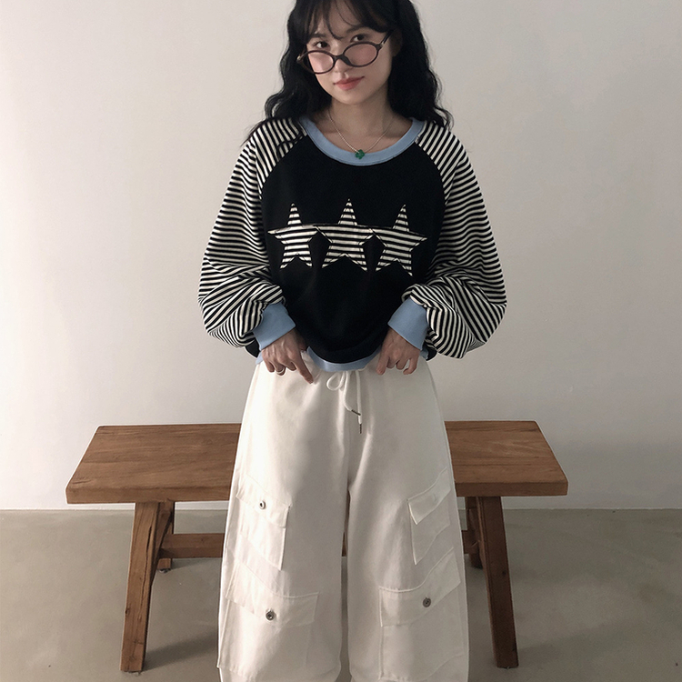 ストライプスターバイカラートレーナー BLACK