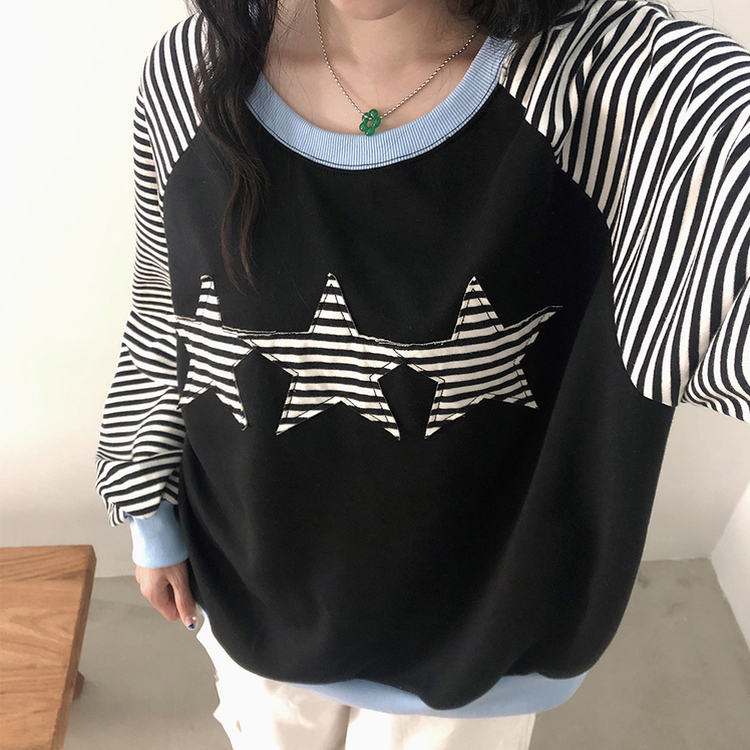 ストライプスターバイカラートレーナー BLACK