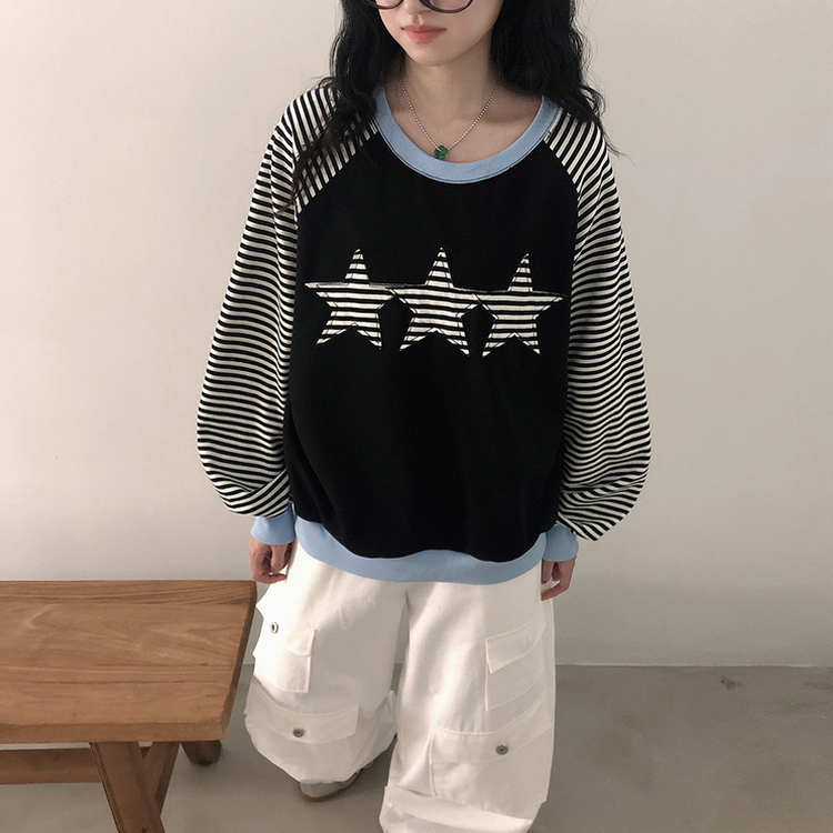 ストライプスターバイカラートレーナー BLACK