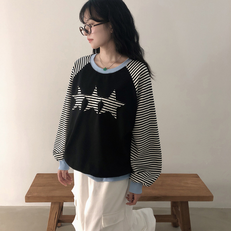 ストライプスターバイカラートレーナー BLACK