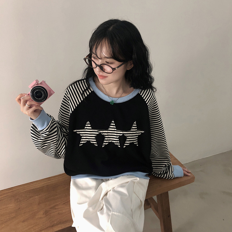 ストライプスターバイカラートレーナー BLACK