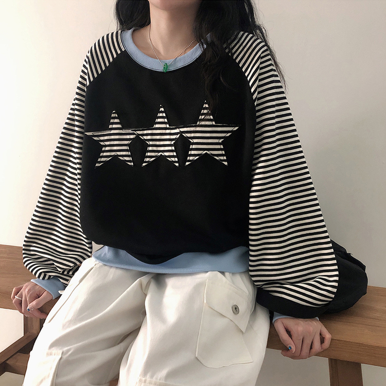 ストライプスターバイカラートレーナー BLACK