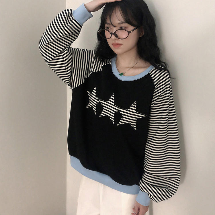 ストライプスターバイカラートレーナー BLACK