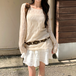 모리 입술넥 시스루 울 여리 긴팔 니트 베이지