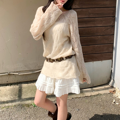 모리 입술넥 시스루 울 여리 긴팔 니트 베이지