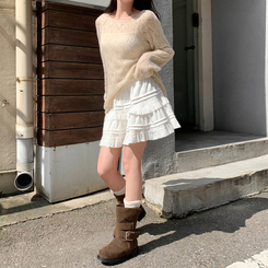 모리 입술넥 시스루 울 여리 긴팔 니트 베이지