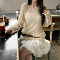 모리 입술넥 시스루 울 여리 긴팔 니트 베이지