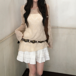 모리 입술넥 시스루 울 여리 긴팔 니트 베이지