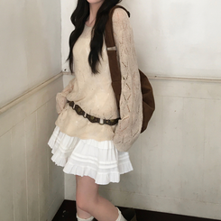 모리 입술넥 시스루 울 여리 긴팔 니트 베이지