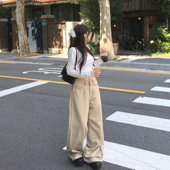 【丈別】スナップスリットジョガーワイドパンツ BEIGE