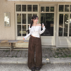 【丈別】スナップスリットジョガーワイドパンツ BROWN