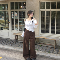 【丈別】スナップスリットジョガーワイドパンツ BROWN
