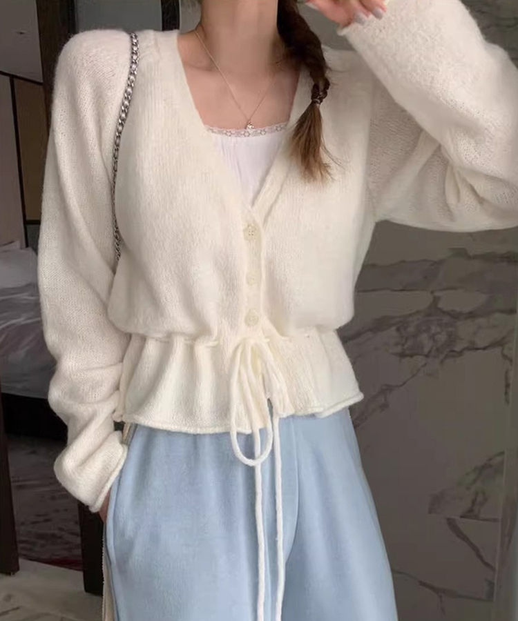 ニットプリーツリボンカーディガン IVORY