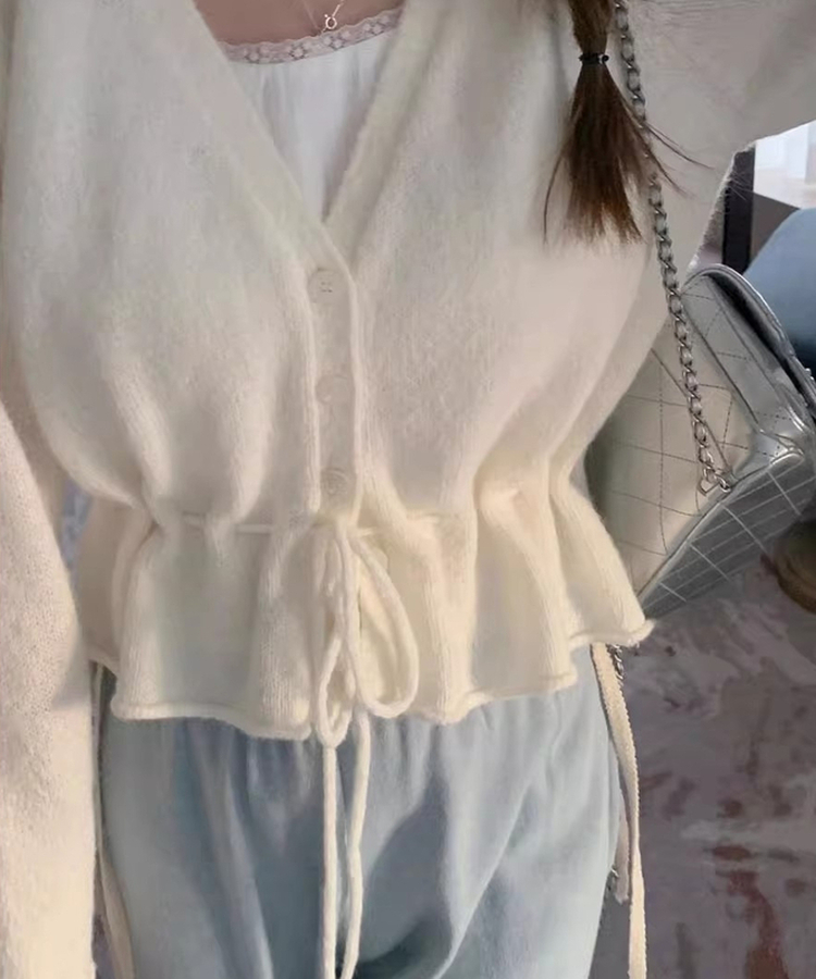 ニットプリーツリボンカーディガン IVORY