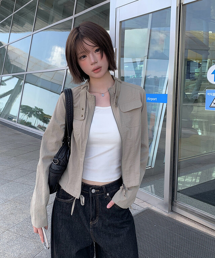 ミリタリーセミクロップジャケット KHAKI