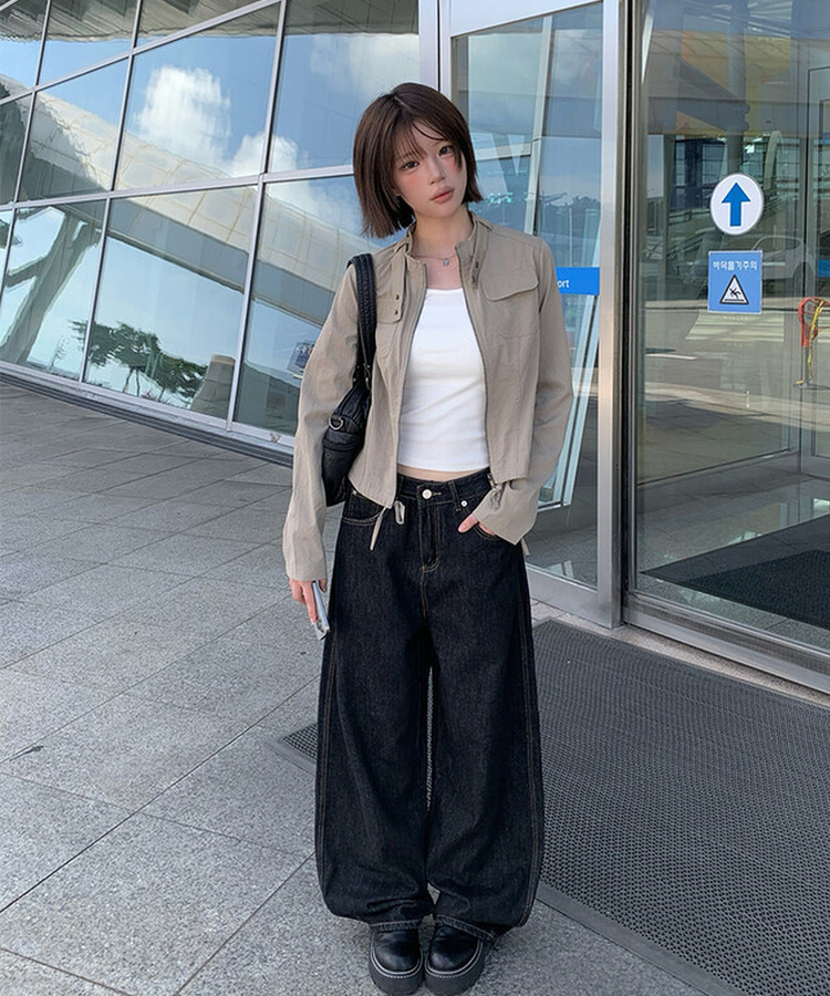 ミリタリーセミクロップジャケット KHAKI