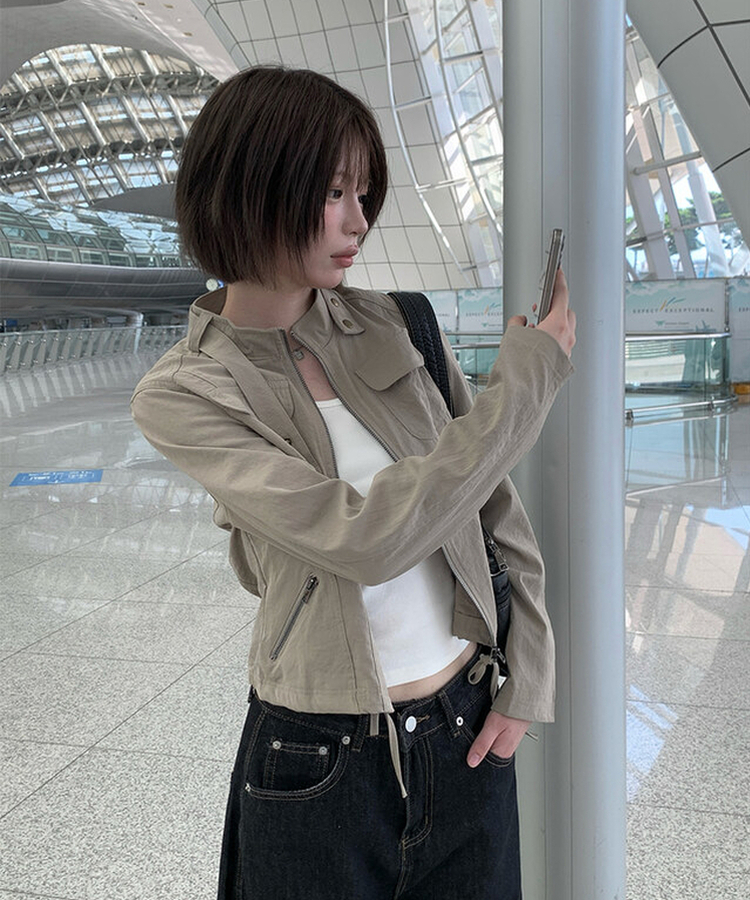 ミリタリーセミクロップジャケット KHAKI