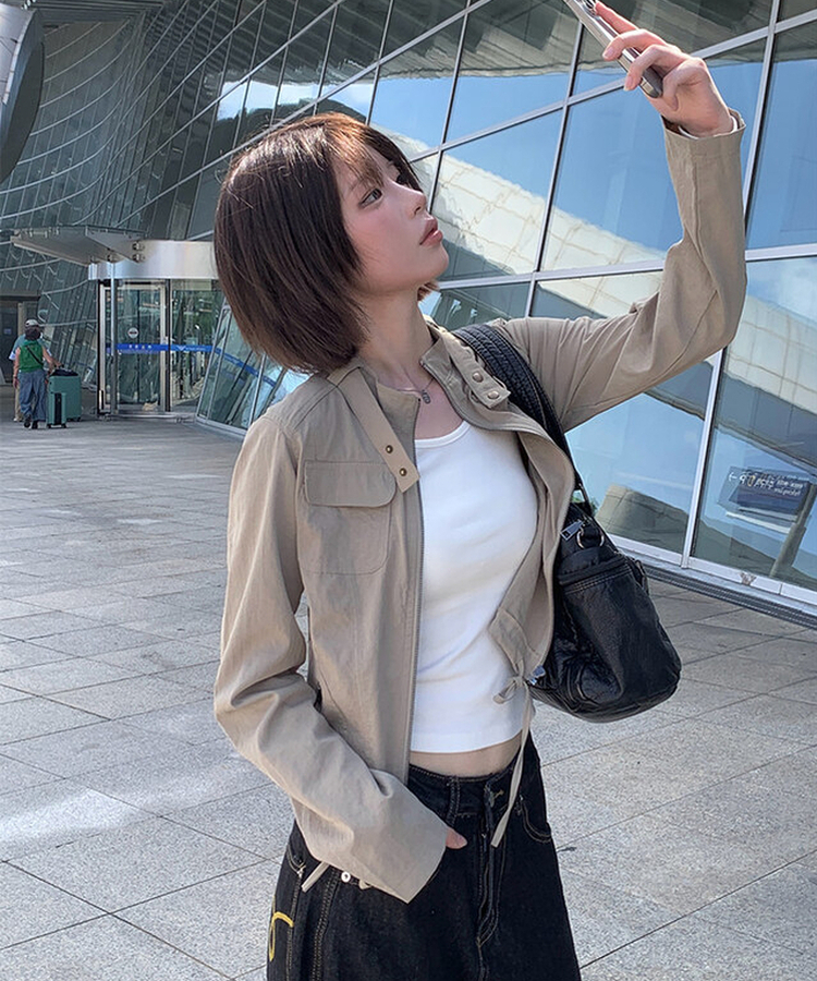 ミリタリーセミクロップジャケット KHAKI