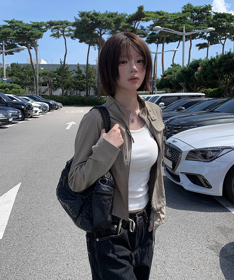 ミリタリーセミクロップジャケット KHAKI