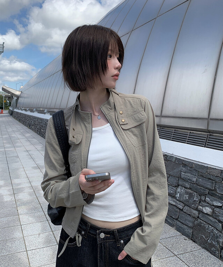 ミリタリーセミクロップジャケット KHAKI
