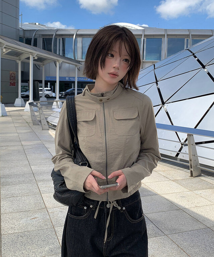 ミリタリーセミクロップジャケット KHAKI