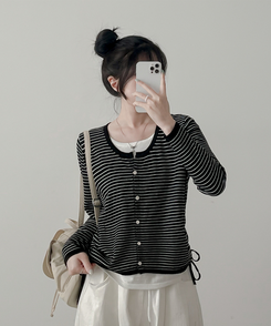 ストライプニットカーディガン BLACK