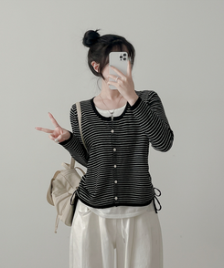 ストライプニットカーディガン BLACK