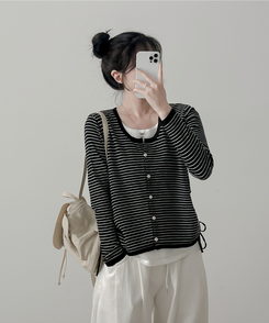 ストライプニットカーディガン BLACK