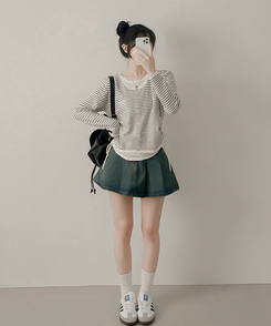 ストライプニットカーディガン WHITE