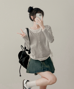 ストライプニットカーディガン WHITE