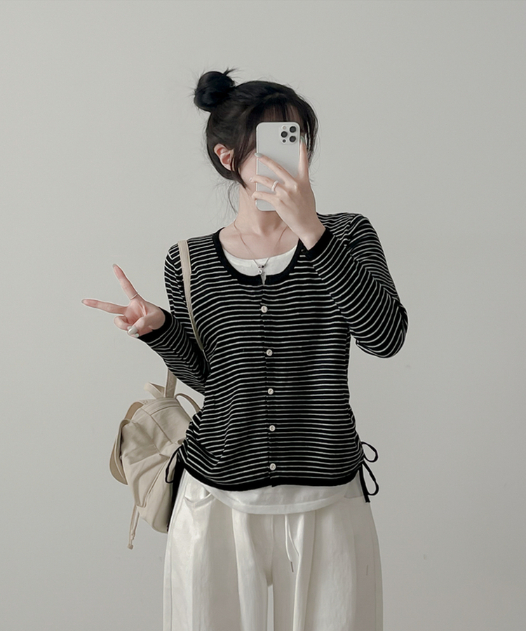 ストライプニットカーディガン BLACK