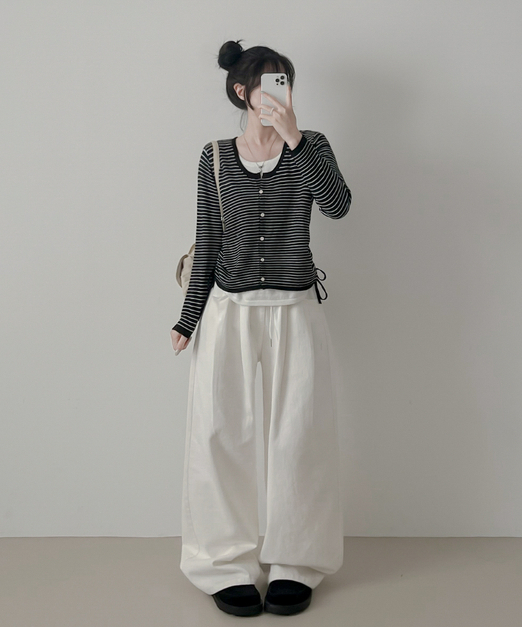 ストライプニットカーディガン BLACK