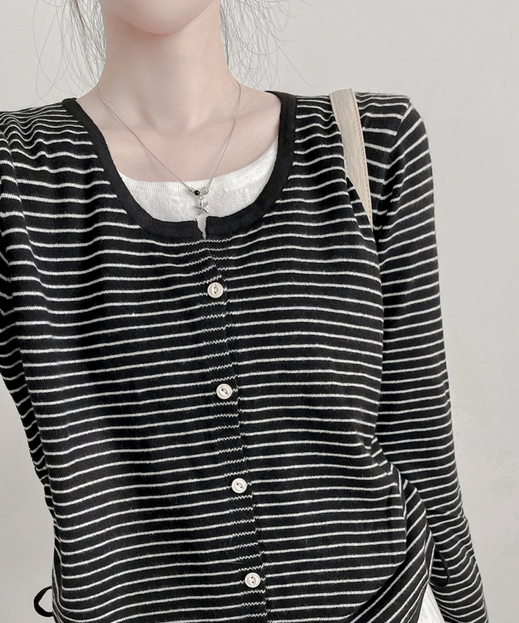 ストライプニットカーディガン BLACK