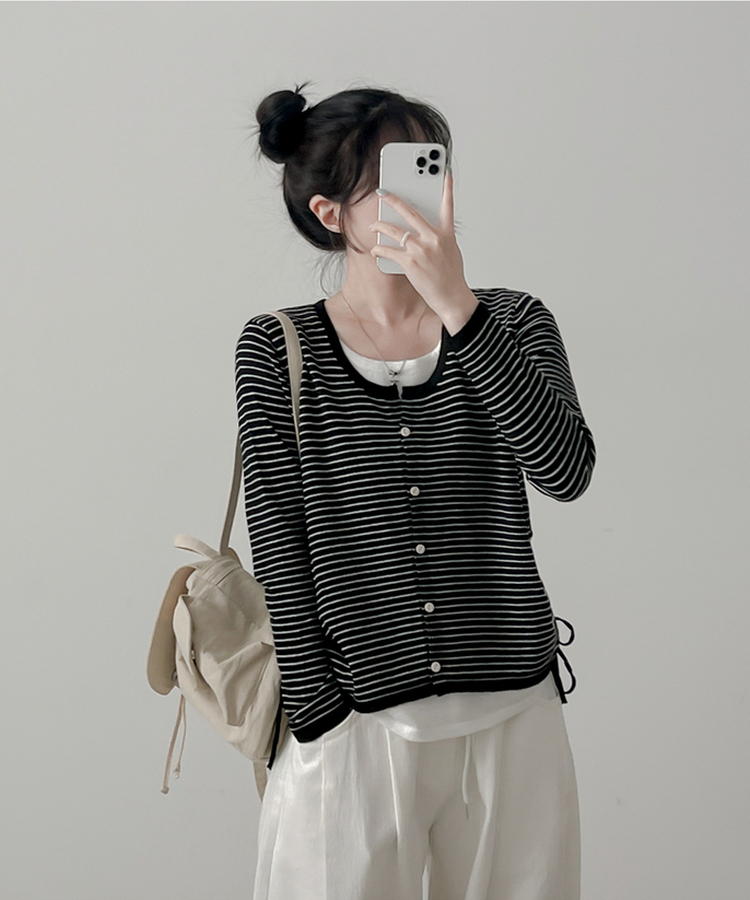 ストライプニットカーディガン BLACK