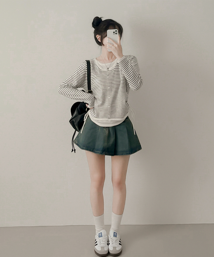 ストライプニットカーディガン WHITE