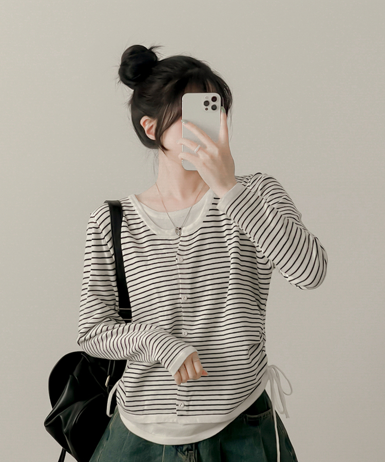 ストライプニットカーディガン WHITE