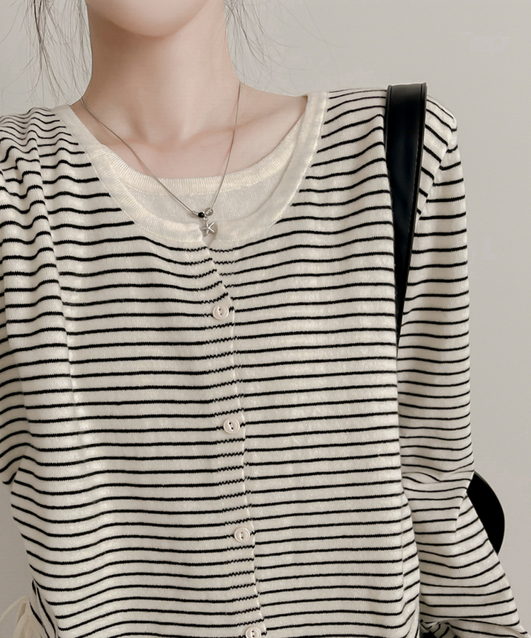 ストライプニットカーディガン WHITE