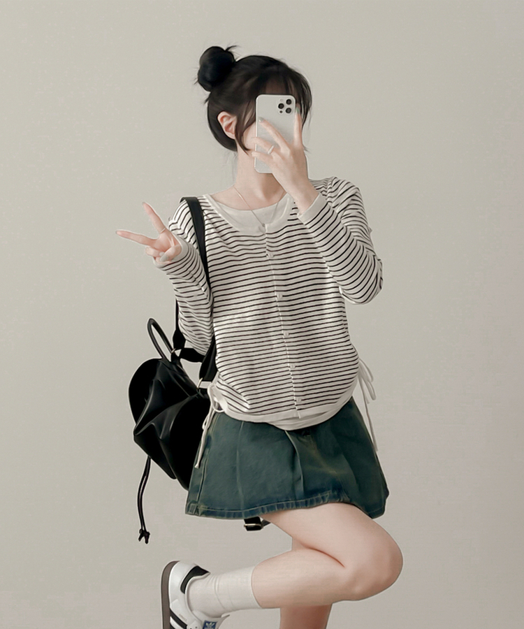 ストライプニットカーディガン WHITE