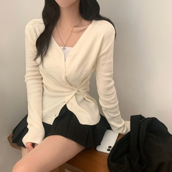 몰리 버튼 골지 랩 니트가디건 아이보리