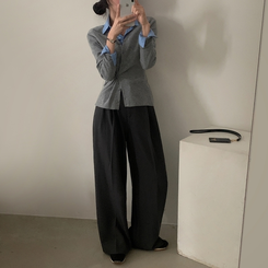 몰리 버튼 골지 랩 니트가디건 그레이