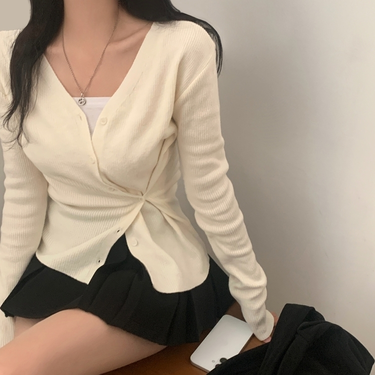 몰리 버튼 골지 랩 니트가디건 아이보리