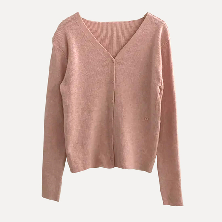 몰리 버튼 골지 랩 니트가디건